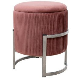 Taburet, rotund, cu spatiu depozitare, catifea, roz, 80 kg, 40x46 cm, Porto, Akord GartenVIP DiyLine