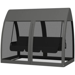 Balansoar gradina, 3 locuri, cu plasa insecte, gri inchis, 240x140x197 cm, functie pat, max 300 kg, Monte Carlo GartenVIP DiyLine