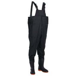 Pantaloni tip Salopeta Impermeabila pentru Pescuit si Vanatoare cu Cizme Incorporate, Negru, Marime 38