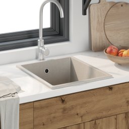 Chiuveta de bucatarie cu orificiu de supraplansare din granit bej GartenMobel Dekor