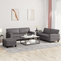 Set de canapele, 3 piese, gri, piele ecologica GartenMobel Dekor
