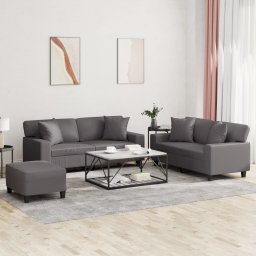 Set de canapele cu perne, 3 piese, gri, piele ecologica GartenMobel Dekor