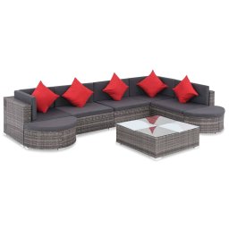 Set fotoliu de gradina cu 8 piese si perne, poliratan, gri GartenMobel Dekor