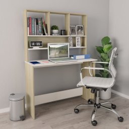 Birou cu rafturi, alb si stejar sonoma, 110x45x157 cm, PAL GartenMobel Dekor