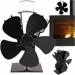 Ventilator Termic pentru Soba sau Semineu, Alimentare cu Caldura, 5 Palete, Negru