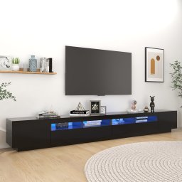 Comoda TV cu Lumini LED pentru Living, Material PAL Negru, Dimensiuni 300x35x40 cm