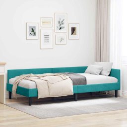 Cadru de pat coltar Turcoaz 90 x 200 cm Catifea si lemn laminat GartenMobel Dekor