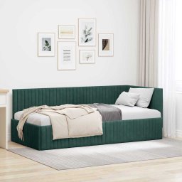 Cadru de pat coltar Verde închis 90 x 190 cm Catifea GartenMobel Dekor