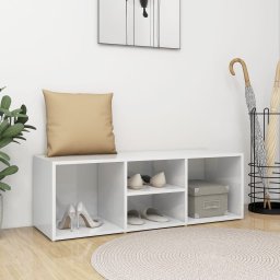 Banca depozitare pantofi, alb extralucios, 105x35x35 cm, PAL GartenMobel Dekor