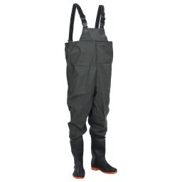 Pantaloni tip Salopeta Impermeabila pentru Pescuit si Vanatoare cu Cizme Incorporate, Verde, Marime 42