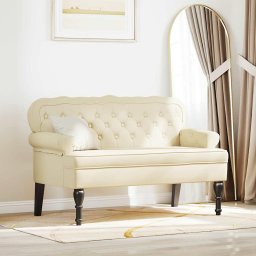 Banca Chesterfield Crem 119.5 x 64.5 x 75 cm Piele artificiala GartenMobel Dekor
