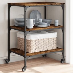 Carucior de bucatarie stejar fumuriu 60x41x76 cm lemn prelucrat GartenMobel Dekor