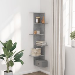 Raft Coltar de Perete cu 6 Polite, PAL Gri Beton 36x36x140cm