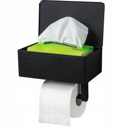 Suport metalic pentru hartie igienica cu cutie depozitare servetele, culoare Neagra FAVLine Selection