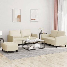 Set de canapele cu perne, 3 piese, crem, piele ecologica GartenMobel Dekor