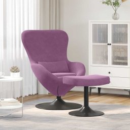 Scaun Egg cu Taburet Violet 63 x 73 x 90 cm Catifea GartenMobel Dekor