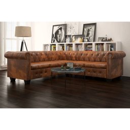 Canapea coltar Chesterfield, 5 locuri, maro, piele ecologica GartenMobel Dekor