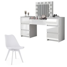 Set masa de toaleta/machiaj Antonia + scaun Mark, alb, sertare lucioase, cu oglinda si LED-uri, 155x42x135 cm GartenVIP DiyLine
