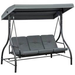 Balansoar gradina, 3 locuri, gri, 195x117.5x175 cm, functie pat, perne captusite, max 240 kg, Rimini GartenVIP DiyLine