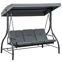 Balansoar gradina, 3 locuri, gri, 195x117.5x175 cm, functie pat, perne captusite, max 240 kg, Rimini GartenVIP DiyLine