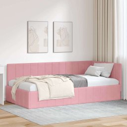 Cadru de pat coltar cu headboard Roz 90 cm x 190 cm Catifea GartenMobel Dekor