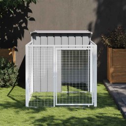 Cusca pentru caini cu împrejmuire gri deschis 110x201x110 cm otel galvanizat GartenMobel Dekor