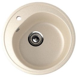Chiuveta rotunda din compozit pentru bucatarie Ulgran U-101-328 bej, cu sifon