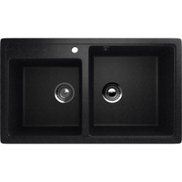 Chiuveta de bucatarie Ulgran U-200-308 neagra, cu 2 cuve, design modern