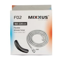 Furtun de dus extensibil Mixxus 160–220 cm, cromat, inox 304, rotire 360°