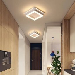 Lustra LED moderna patrata 26W, alba, dimabila, 19,5x19,5 cm