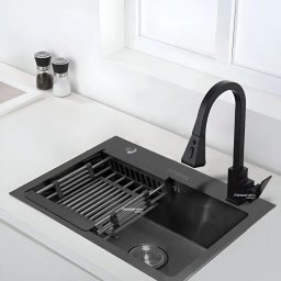 Chiuveta de bucatarie din inox 50x40 cm, gri închis, cu suport inclus