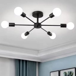 Lustra Mikkos industriala 6xE27, negru mat, diametru 49 cm