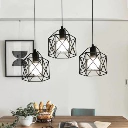 Lustra geometrica Prism Geo Trio, 3xE27, metal negru, pentru bucatarie si terasa
