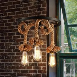 Lustra rustica tip roata cu 3xE27, metal maro si sfoara pentru interior