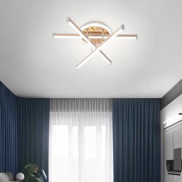 Lustra LED Tamara 96W cu telecomanda, 3 elemente liniare, dimabila, auriu alb