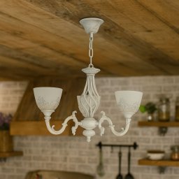 Lustra pendul vintage Cottage alba, circulara, 3xE27, sticla si metal