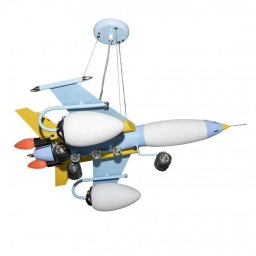Lustra tip avion albastra pentru camera copilului, 5x E14, metal si sticla