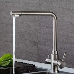 Baterie de bucatarie cu 3 cai din inox satinat, pipa înalta, CF016
