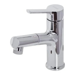Baterie lavoar cu dus extractabil, alama sanitara, crom lucios, 17 cm
