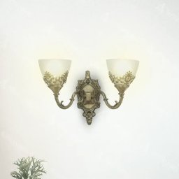 Aplica de perete rustica COTTAGE cu 2 surse E27, bronz antichizat si sticla alba