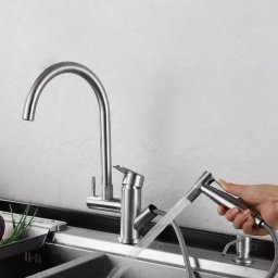 Baterie de bucatarie din inox SUS304 satinata, cu dus extractibil si 2 functii CF034