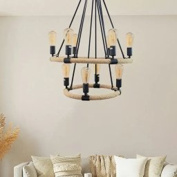 Lustra rustica tip candelabru, 10xE27, maro, metal si sfoara pentru living