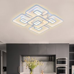 Lustra LED FELIX 107W cu telecomanda, 5 patrate, dimabila, alba