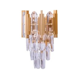 Aplica de perete Hanna aurie cu cristal, 2xE27, pentru living, hol sau dormitor