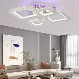 Lustra LED Nova Rhomba RGB cu telecomanda si cristal, 4 patrate, crom lucios