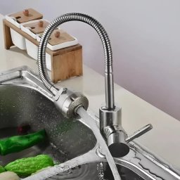 Baterie de bucatarie cu pipa flexibila, 2 jeturi, cartus ceramic, inox satinat CF031