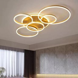 Lustra LED LYRA 248W cu telecomanda, 5 cercuri, dimabila, auriu periat