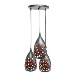 Pendul Ivona cu 3 surse E27, negru, din metal, abajur perforat decorativ