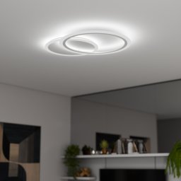 Lustra LED LUCY 40W cu telecomanda, 2 cercuri, dimabila, alb