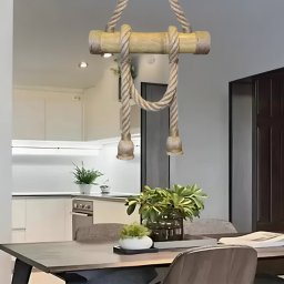 Pendul liniar din bambus cu franghie, maro, 2xE27, pentru interior